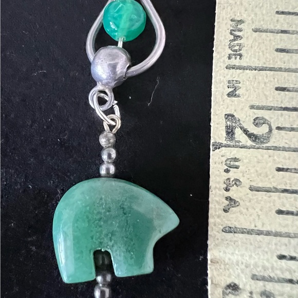 Sterling silver earrings with jade bear accent design - Picture 4 of 6